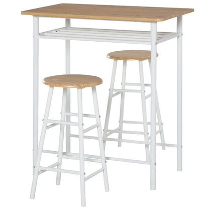 Bartafelset – Bartafel Met Krukken – Barset – Bistrot Set – 3-delig – Met Opbergruimte – Industrieel MDF Wit Eikenhout