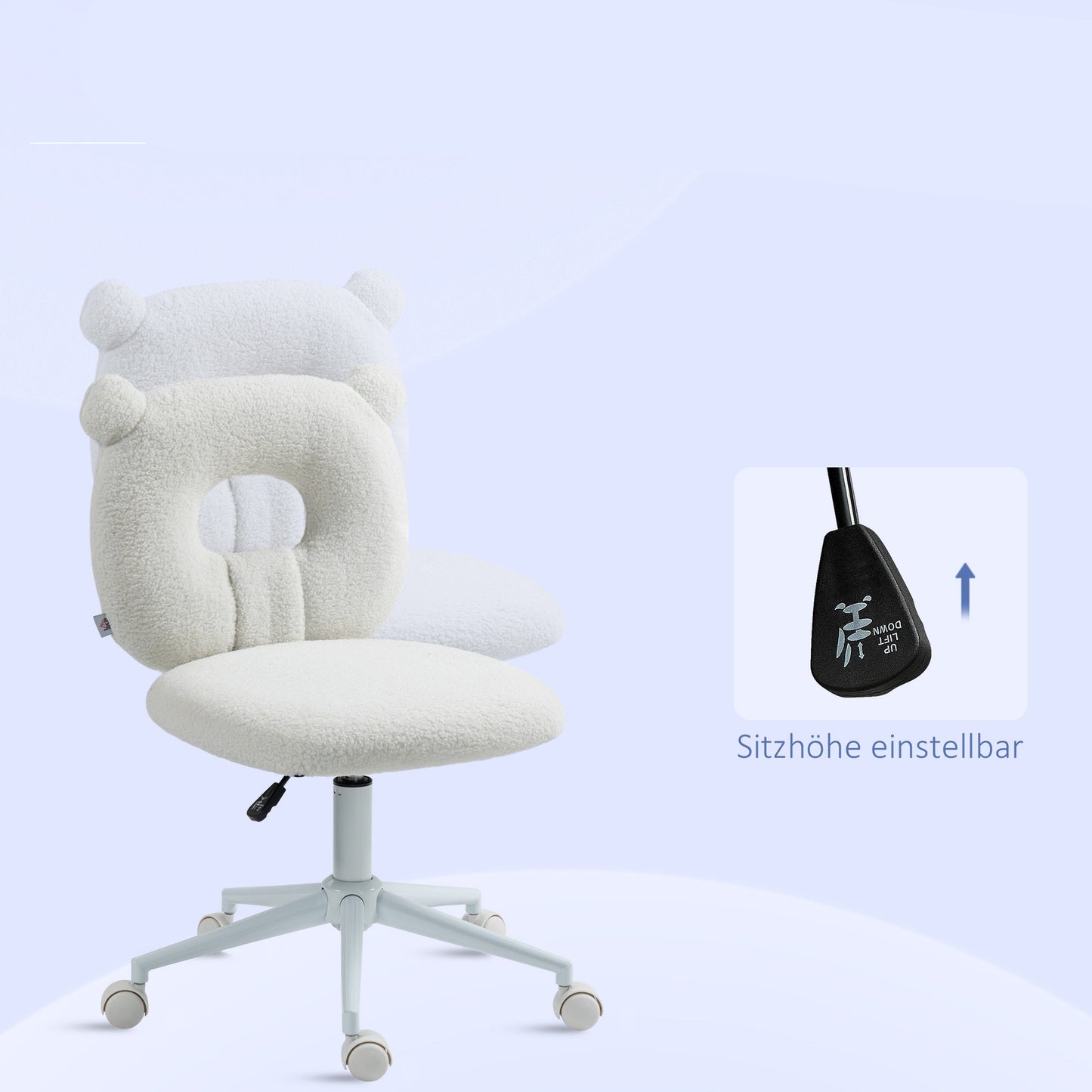 Bureaustoel – Office Chair – Werkstoel – Desk Chair – Stoel – Wit – Hoogteverstelbaar – Teddy Fur Bekleding – Breed Zitvlak 50x56x90 cm