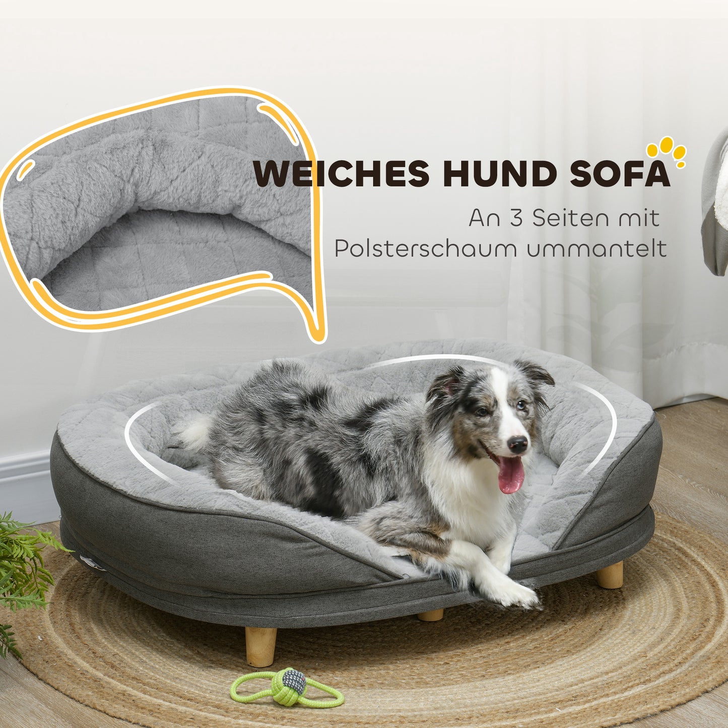 Hondenbed – Hondenkussen – Huisdierenbed – Dierenmand – Dierenkussen – Afneembare Wasbare Hoes – Antislip Poten – Grijs – 90 x 78 x 25 cm – Geschikt Tot 25 Kg