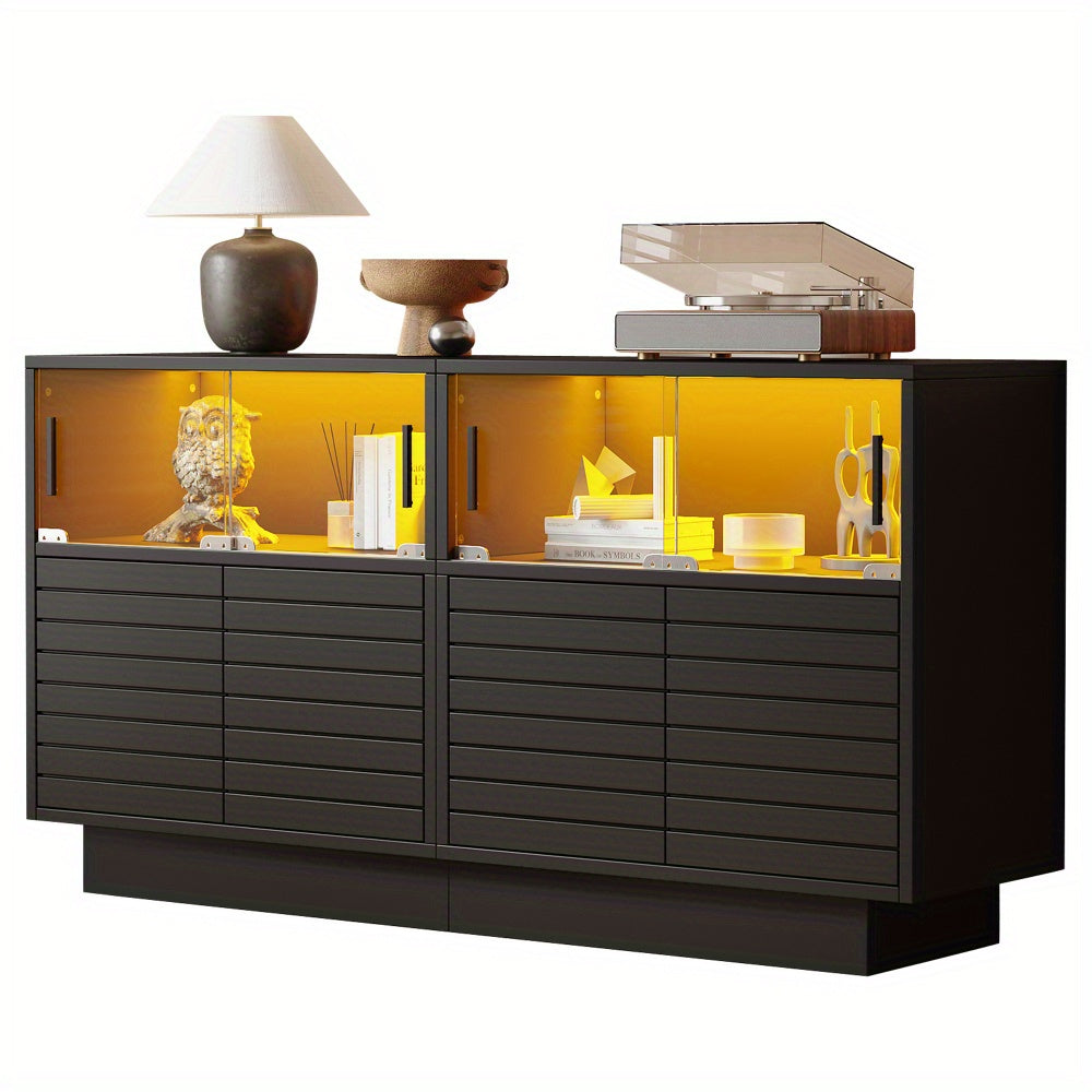 Buffet, Buffet | 130*35*68 Cm | Featuring 2 Cabinets | 4 Sections | Glass Doors | Width 130 Cm | Buffet, Lounge Cabinet | Ample Storage Capacity | Contemporary Tall Cabinet
