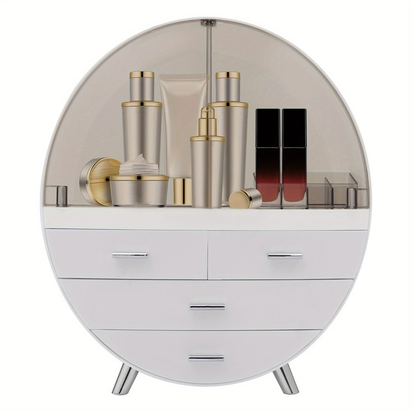 Cosmetica Organizer – Make-up Opberger – Beauty Organizer – Make-uptafel Organizer – Verzorgingsproducten Opbergdoos – 4 Lagen Met Lades – Duurzaam HIPS Materiaal – Modern Grijs-Wit Design