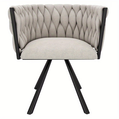 Eetkamerstoel – Bureaustoel – Draaifauteuil – Stoelenset – Linnen Bekleding – Licht Beige – Zwarte Metalen Poten – Draaibaar – Compact Formaat