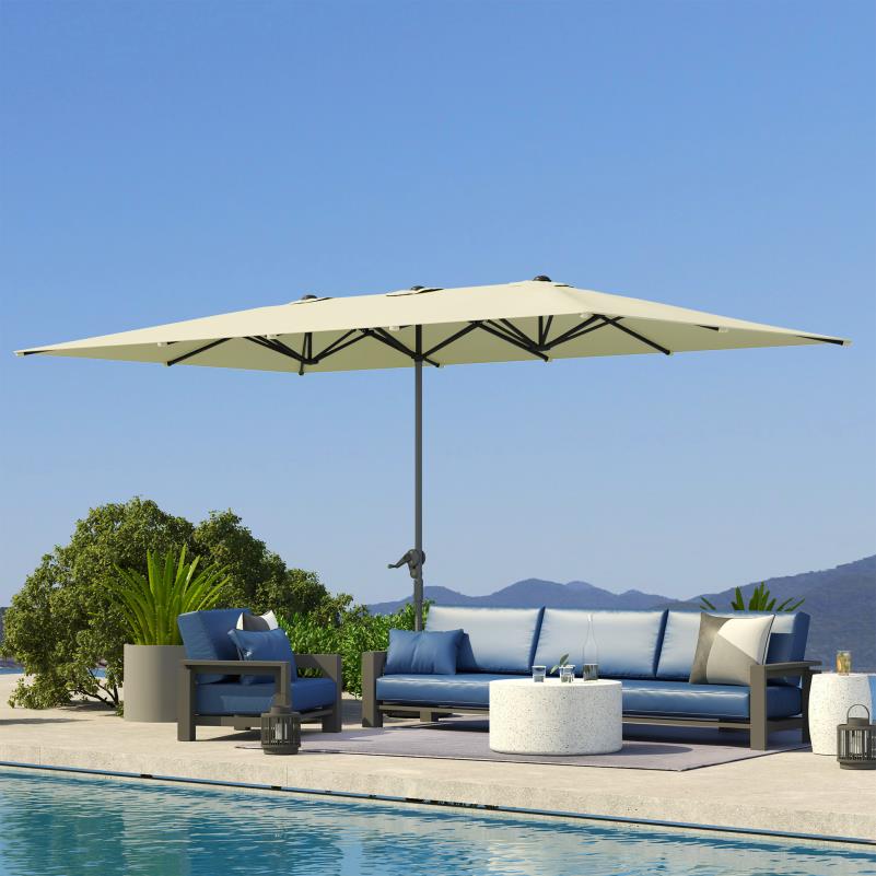 Parasol – Dubbele Parasol – Balkonparasol – Tuinparasol – Zonnescherm – UV50+ Bescherming – Windproof Aluminium Frame – Crank Mechanisme – 451x264 cm – Crèmekleurig