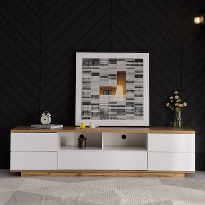 TV-meubel – Entertainmentmeubel – Woonkamermeubel – Opbergkast – TV-kast – Modern Design – Duurzaam MDF 180 cm Wit Met Houtstructuur