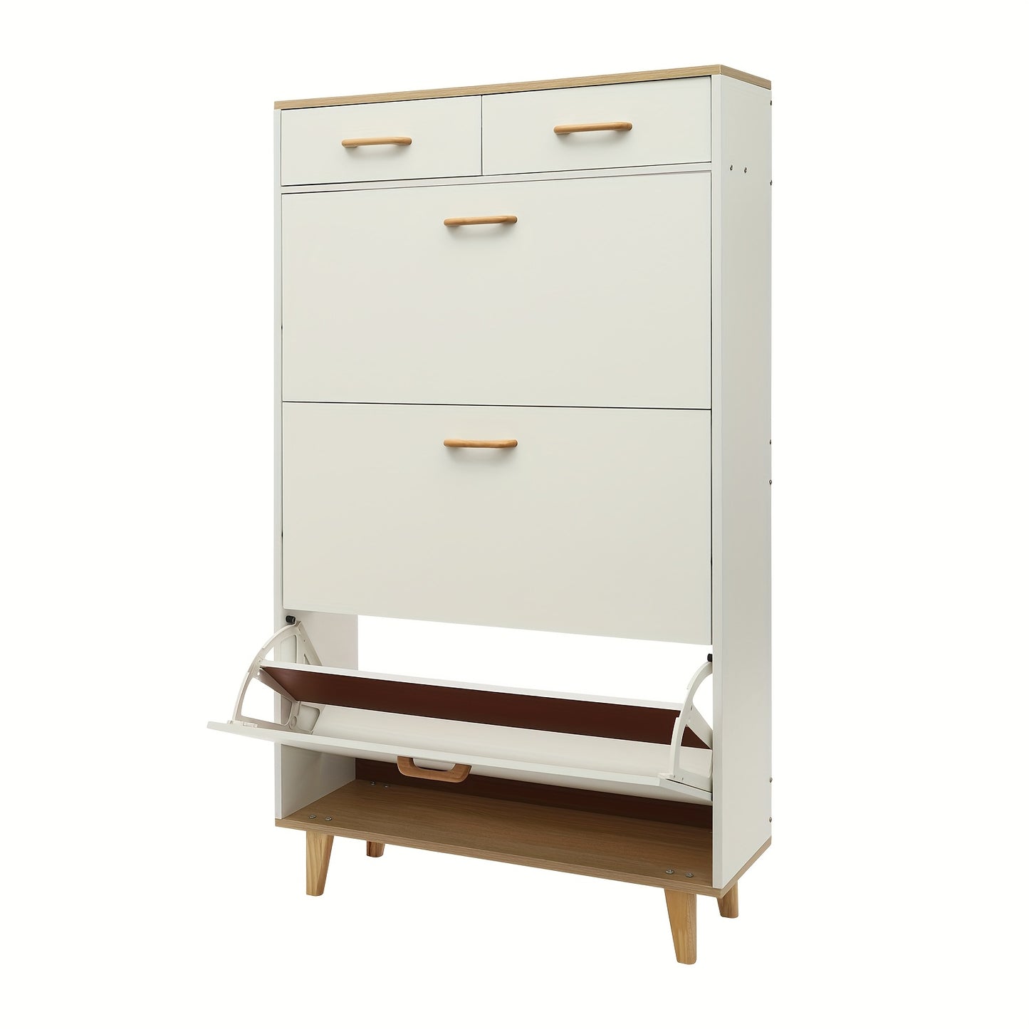 Schoenenkast – Schoenopberger – Schoenrek – Schoenenkastje – Schoenenmeubel – Vrijstaand – Warm Wit – 80 cm Breed – Massief Hout – 2 Laden – 15 Paar Opbergruimte