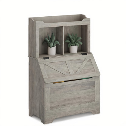 Boekenplank – Boekenkast – Wandrek – Opbergkast – Wandplank – 120 cm Hoog – Met Opbergvak en Liftdeksel – Grijs – Voor Woonkamer en Slaapkamer