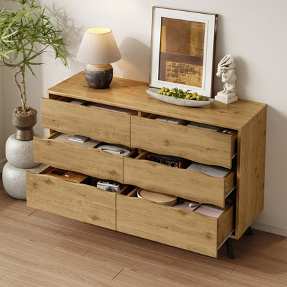 Dressoir – Ladekast – Opbergkast – Buffetkast – Sideboard – 6 Ruime Lades – Houtlook Spaanplaat 120x40x75,5 cm