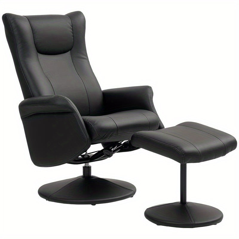 Draaifauteuil – Relaxfauteuil – Lounge Chair – Fauteuil Met Voetenbank – Zwarte Draaistoel – Ergonomisch Verstelbare Rugleuning – Massief Houten En Metalen Frame 150kg Capaciteit