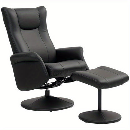 Draaifauteuil – Relaxfauteuil – Lounge Chair – Fauteuil Met Voetenbank – Zwarte Draaistoel – Ergonomisch Verstelbare Rugleuning – Massief Houten En Metalen Frame 150kg Capaciteit