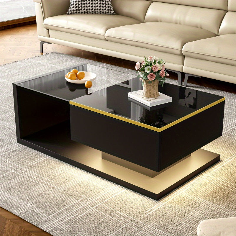 Salontafel – Koffietafel – Tafeltje – Woonkamertafel – Hoogglans Zwart – 90 cm Lengte – Metalen Onderstel