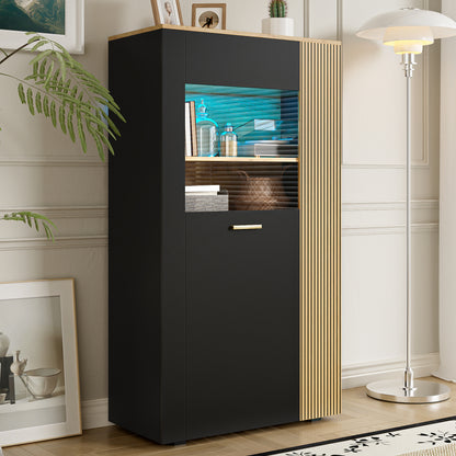 Dressoir – Opbergkast – Ladekast – Buffetkast – Wandkast – Zwart Met Gouden Accenten – 3 Vaste En 2 Verstelbare Planken – Duurzaam Niet-Hout Materialen – Eenvoudige Montage
