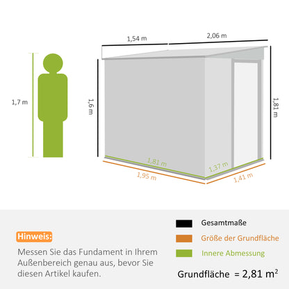 Metalen Opbergschuur – Tuinschuur – Gereedschapsschuur – Fietsenstalling – Opbergbox – Lichtgrijs – 2,81 m² – Corrosiebestendig Gegalvaniseerd Staal – Penthuisdak