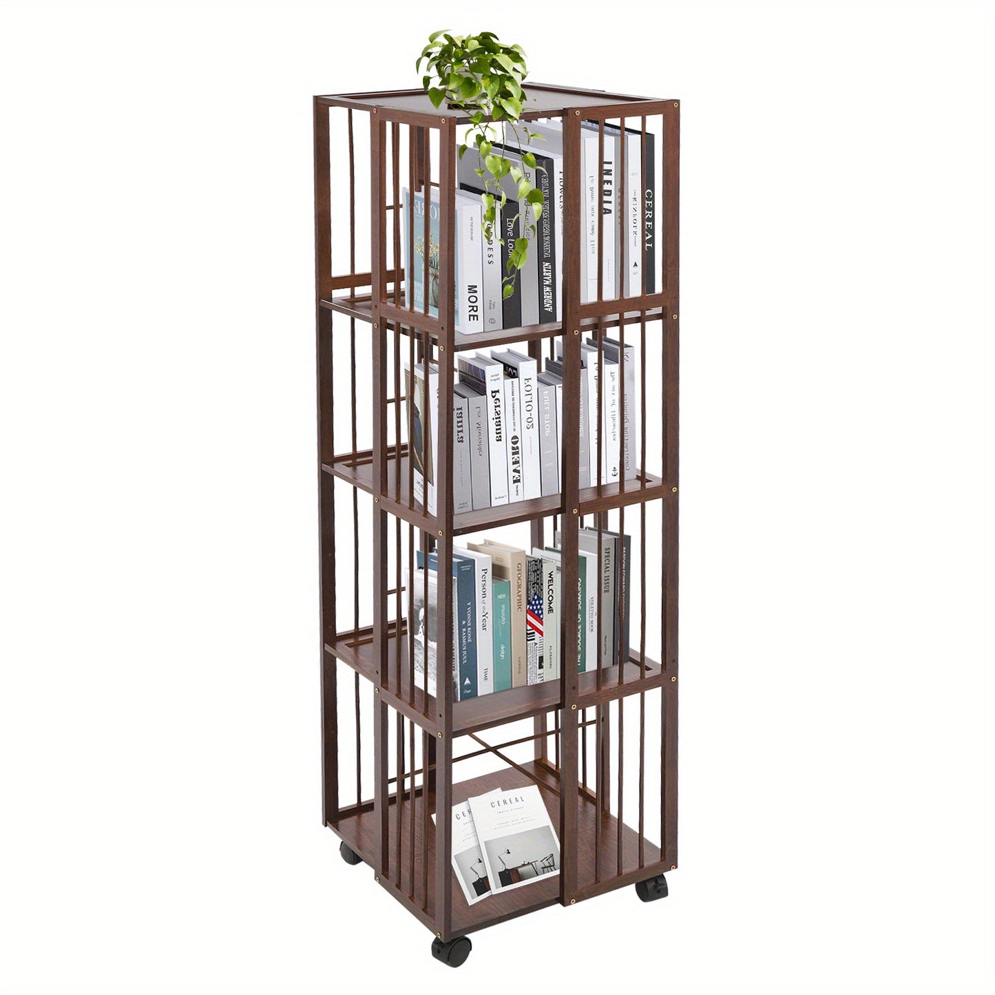 Rotating Bookshelf, 5-Tierd Mobile Bookshelf, Bookshelf with Open Design Shelving, Rotating Shelf, Spacesaving Furniture, Open Shelf, Minimalist Storage, Smooth Rotation, Easy Assembly, Adjustable Shelving, Swivel Bookshelf,