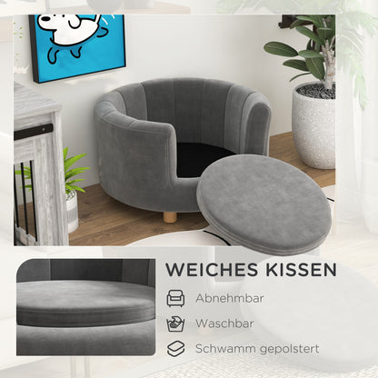 Huisdierenbank – Dierenbank – Huisdieren Sofa – Dierenkussen – Kleine Hond Bed – Grijs – Verhoogd Ontwerp – Afneembare Wasbare Kussenhoes