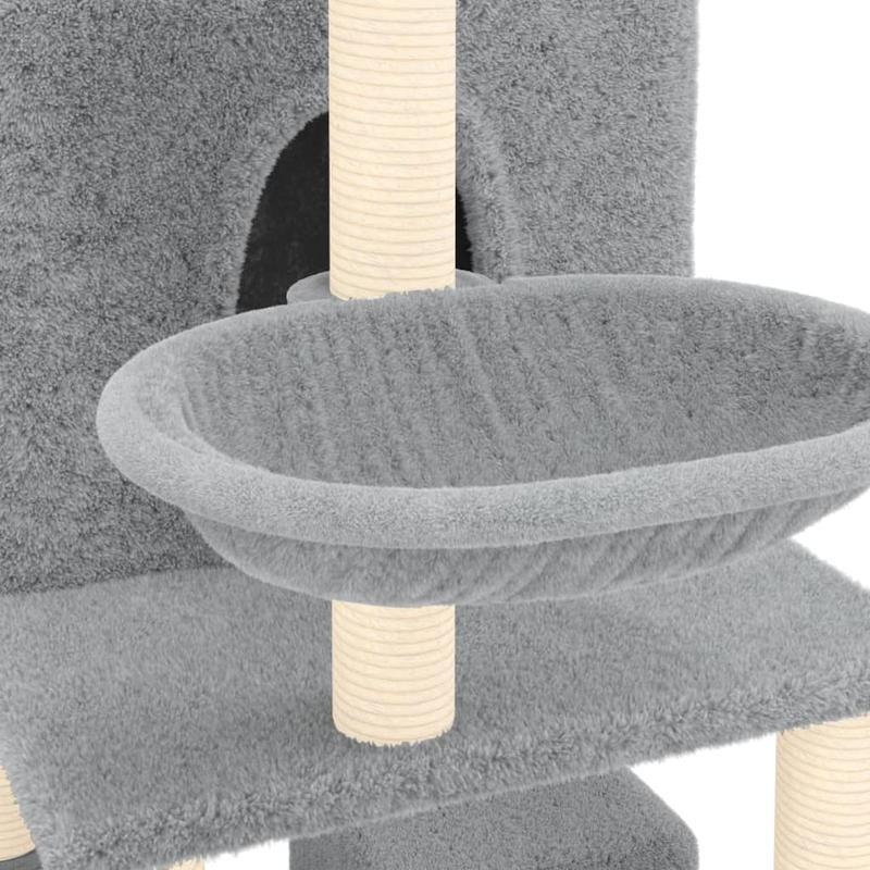 Krabpaal – Kattenklimrek – Kattenboom – Krabmeubel – Kattenhuis – Lichtgrijs – 180 cm Hoog – Duurzaam Plywood Met Sisal