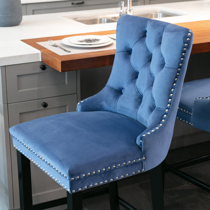 Barstoel – Barkruk – Barstoel Kruk – Barkrukken Set – Barstoelen – Velvet Bekleding – Houten Frame – Set van 2 – Luxe Comfort – Verstelbare Voetdopjes