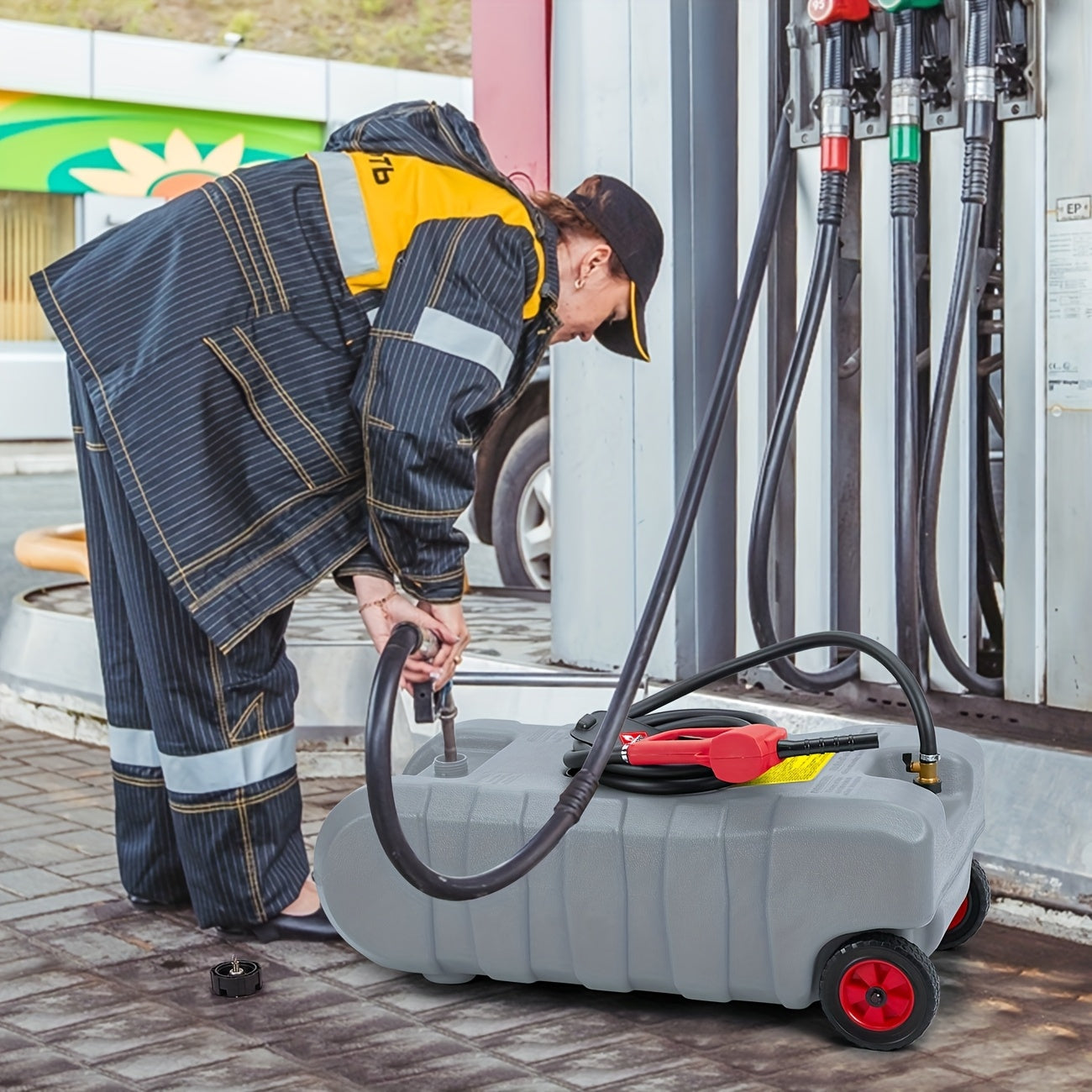Brandstoftank – Benzinetank – Dieseltank – Brandstofcontainer – Fuel Can – 56,78 L Inhoud – Handpomp Met 3,05 M Slang