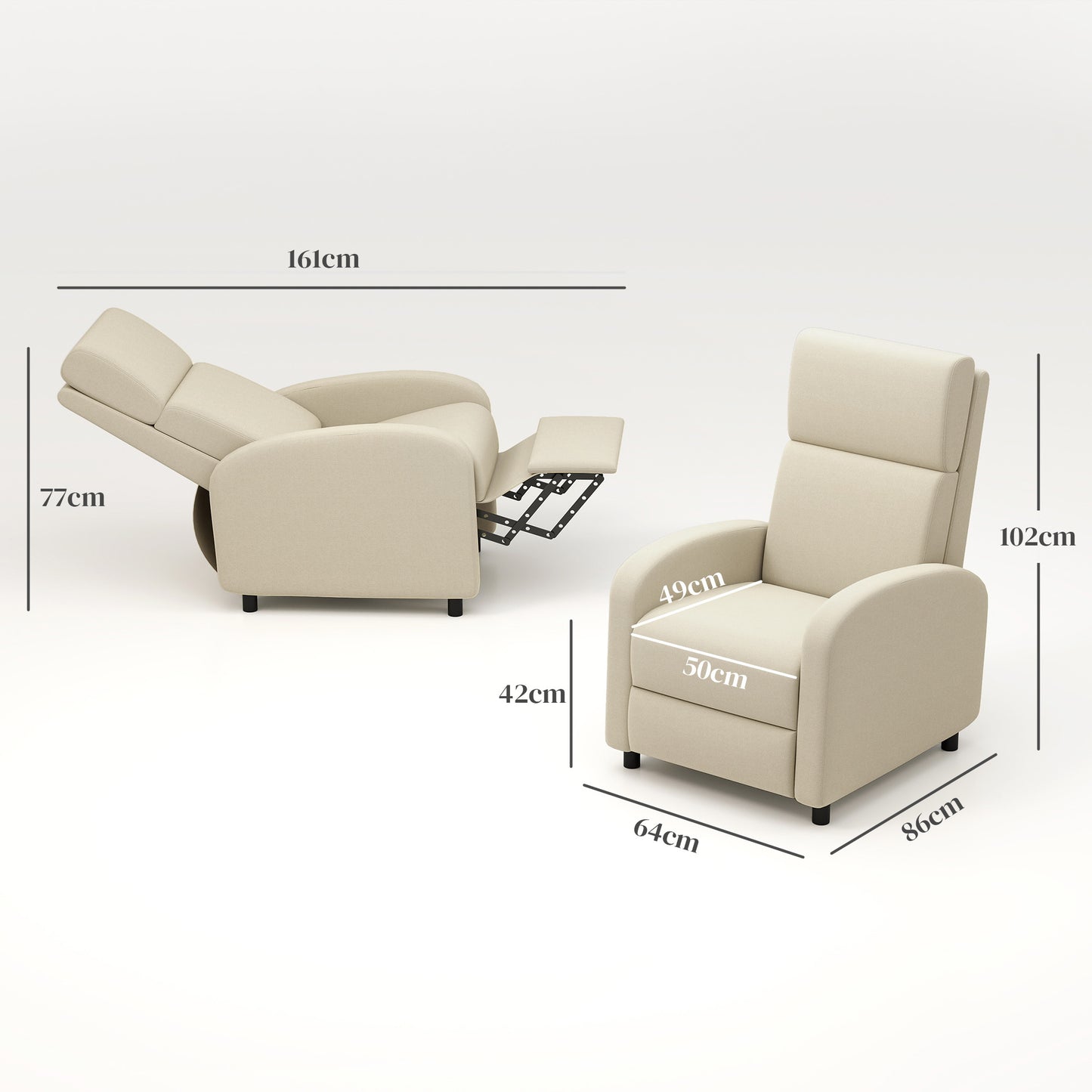 Relaxfauteuil – Relaxstoel – TV Stoel – Verstelbare Stoel – Fauteuil Crème – Verstelbare Rugleuning Tot 160° – Opklapbare Voetensteun
