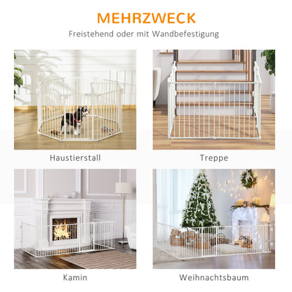 Hondenren – Puppyren – Hondenkennel – Hondenbench – Dierenren – Opvouwbaar – Met Deur – 8 Panelen 60x76 cm – Staal Wit – Automatisch Sluitende Deur