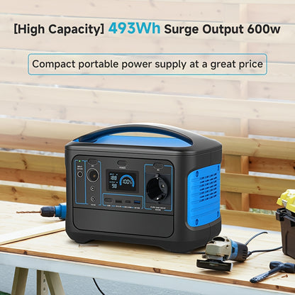 Powerbank – Draagbare Generator – Externe Batterij – Noodstroom – Lithium-Polymeer Batterij – 493 Wh - 220V Output – Compact Vierkant Model – Zwart
