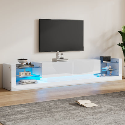 tv meubel – tv kast – tv dressoir – tv meubelen – media meubel – hoogglans wit – glazen front – 181 cm – geschikt voor tv tot 80 inch – twee klepdeuren – hout