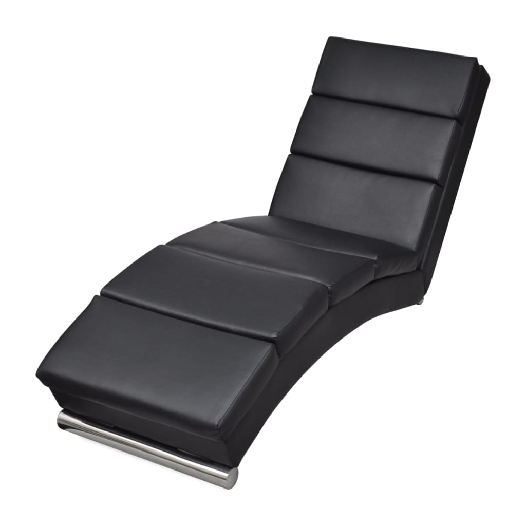 Chaise Longue – Ligstoel – Relaxstoel – Zitzak – Ligbank – Kunstleer Bekleding – Stevig Stalen Frame – Zwart