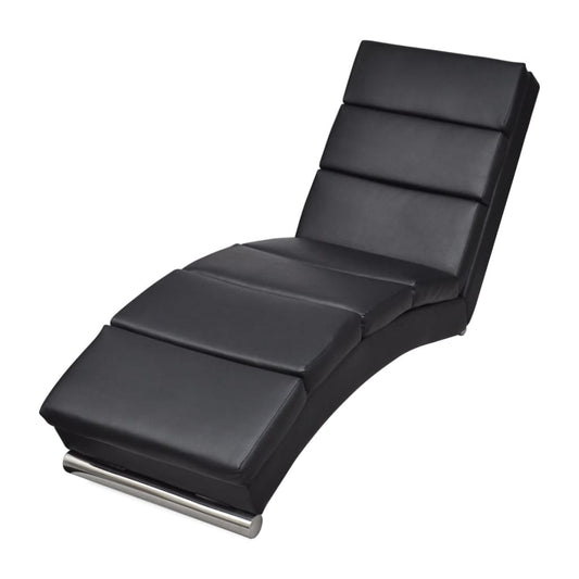 Chaise Longue – Ligstoel – Relaxstoel – Zitzak – Ligbank – Kunstleer Bekleding – Stevig Stalen Frame – Zwart