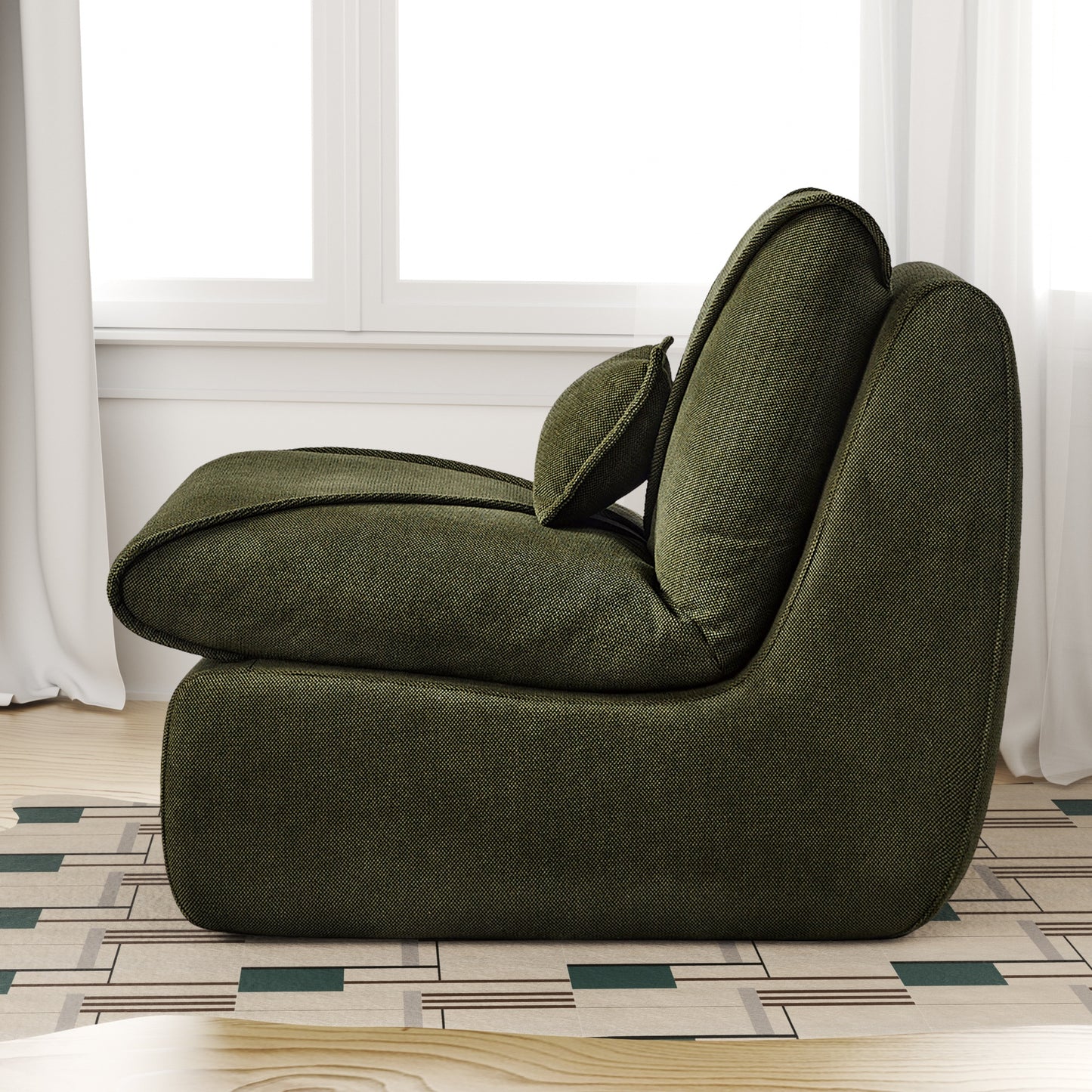 Relaxfauteuil – Ligstoel – Loungestoel – Zitzak – Fauteuil – Ergonomisch Comfort – Licht Beige Chenille Bekleding