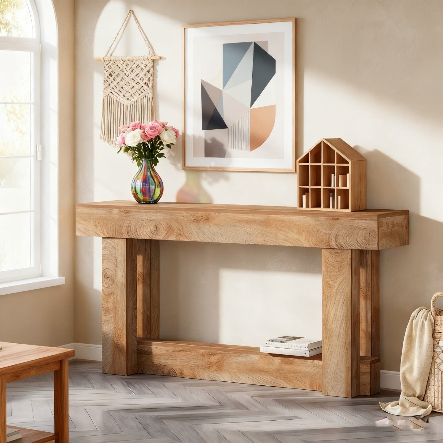 Sidetable – Consoletafel – Haltafel – Wandtafel – Dressoir – Smal Lang Model – 2 Opbergniveaus – Hoogwaardig Verlijmd Hout Bruin