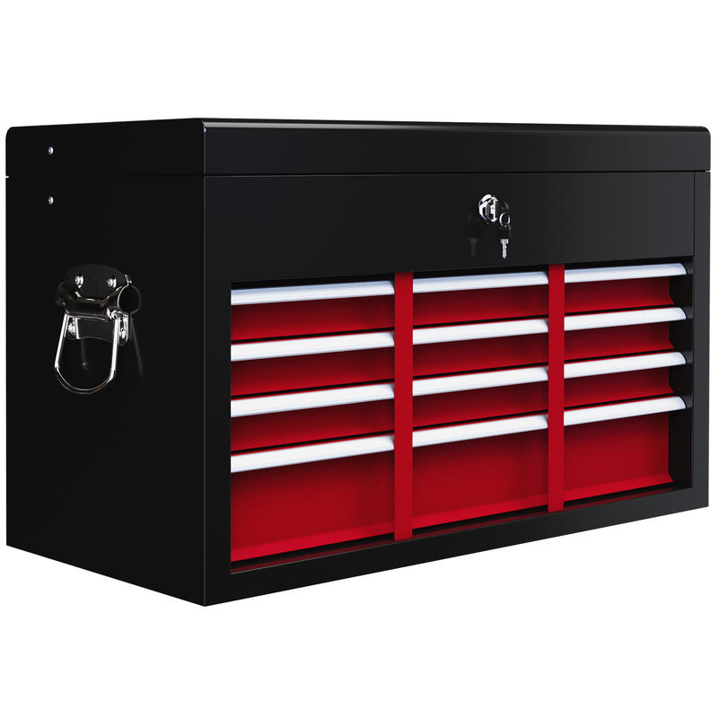 Opbergkist Gereedschapskist Toolbox Werkplaatskist Ladesysteem – Variant B20-107V00MX – Stevig Stalen Frame – Afsluitbaar Met Slot – 60x26x34 cm – Rood Zwart