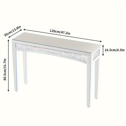 Spiegelende Sidetable – Console Tafel – Bijzettafel – Halmeubel – Make-uptafel – Glamoureuze Diamantkristal Afwerking – 120x35x80,5 cm – Glas en Hout