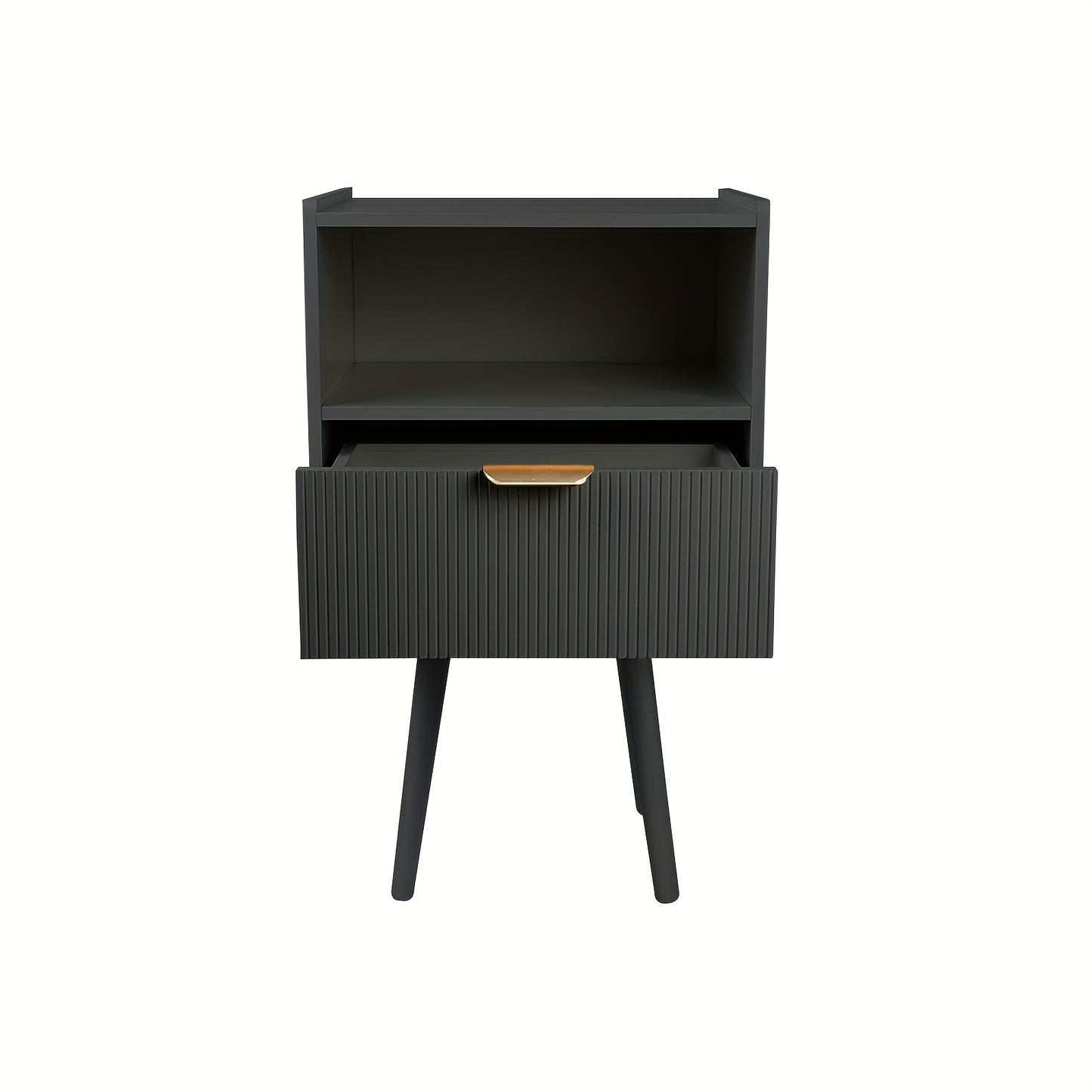 Nachtkastje – Nachtkast – Ladekastje – Bijzettafel – Opbergkastje – Compact Zwart – Houten Frame – 42x30x65 cm – Mid-Century Modern Design