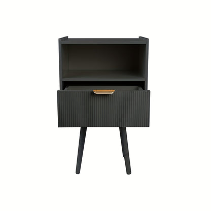 Nachtkastje – Nachtkast – Ladekastje – Bijzettafel – Opbergkastje – Compact Zwart – Houten Frame – 42x30x65 cm – Mid-Century Modern Design