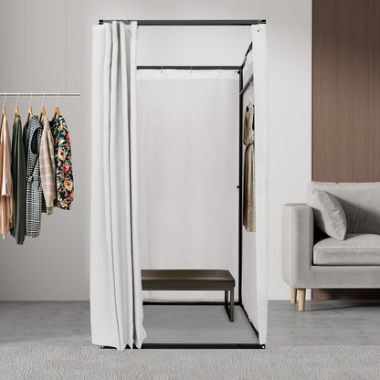 Pasmhokje – Paskamer – Kleedkamer – Pasruimte – Mobiele Paskamer – Stevig Metalen Frame – Machinewasbare Linnen Stof – Ruime Afmetingen 100x100x200 cm – Compact & Vrijstaand Grijs