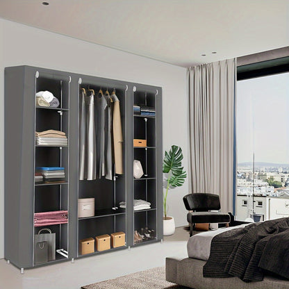 Kledingkast – Kledingopberger – Garderobekast – Kledingrek – KledingOrganizer – Stevig Metalen Frame – Beschermende Canvas Hoes – 172x134x43 cm – Grijs