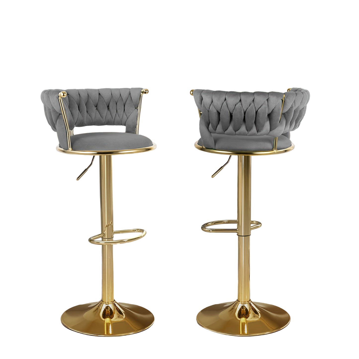 Barkrukken – Barstoelen – Keukenkrukken – Draaistoelen – Krukken Met Rugleuning – Verstelbare Zithoogte – Fluweelzachte Smaragdgroene Bekleding & Gouden Metalen Frame