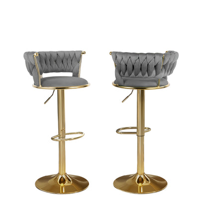 Barkrukken – Barstoelen – Keukenkrukken – Draaistoelen – Krukken Met Rugleuning – Verstelbare Zithoogte – Fluweelzachte Smaragdgroene Bekleding & Gouden Metalen Frame