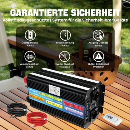 Omvormer – Spanningsomvormer – Stroomomzetter – Power Inverter – Converter – 4000W Continu Vermogen – LCD-Display & USB-Poort