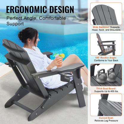 Tuinstoel – Tuinstoelen – Outdoor Stoel – Klapstoel – Adirondack Stoel – Inklapbaar – Weerbestendig HDPE kunststof – Brede Comfortabele Zit - Grijs