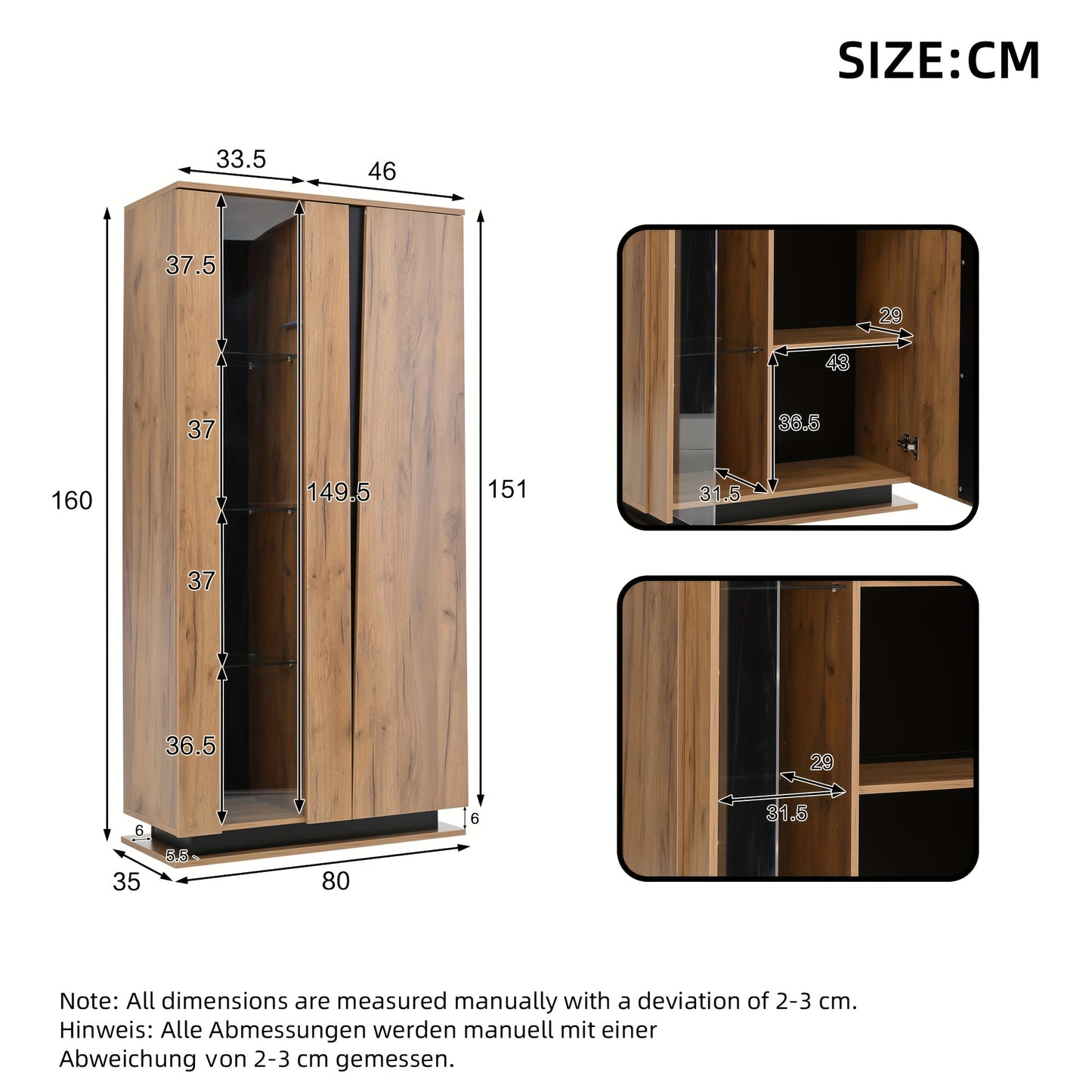 80x35x160cm Freestanding Display Cabinet with Glass Partition - 8 Shelves, 4 Compartments, Classic Wooden Finish, No Power Needed, Perfect for Living Room or Office Decor, Office Decor Cabinet | Modern Display Cabinet | Woode
