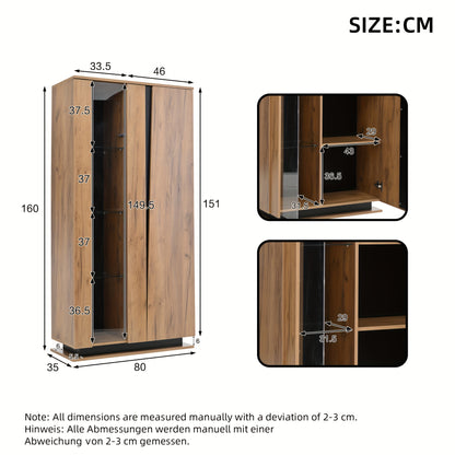 80x35x160cm Freestanding Display Cabinet with Glass Partition - 8 Shelves, 4 Compartments, Classic Wooden Finish, No Power Needed, Perfect for Living Room or Office Decor, Office Decor Cabinet | Modern Display Cabinet | Woode