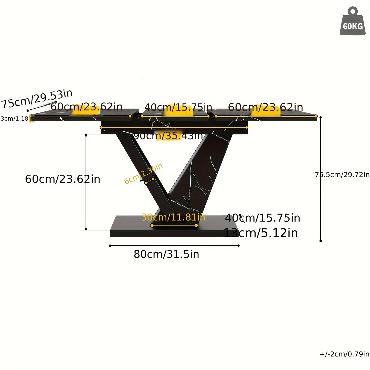 Uitklapbare Eettafel – Uitschuifbare Tafel – Keukentafel – Eettafel Met Blad – Tafel Voor Woonkamer – Zwart Marmer Patroon – Verlengbaar 120-160x75cm