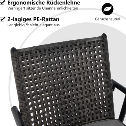 Barstoel – Barkruk – Barstoel Set – Barstoelen – Bistrostoel – 360° Draaibaar – 2-Laags PE-Rattan Rugleuning – Verstelbare Voetensteun – Metalen Frame – Set Van 2 – Zithoogte 64 cm