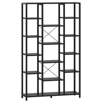 Boekenkast – Boekenkast Vakkenkast – Wandkast – Opbergkast – 6 Lagen Met 15 Open Planken – Verstelbare Planken – Vintage Kleur – 30x100x170 cm – Metaal En Hout