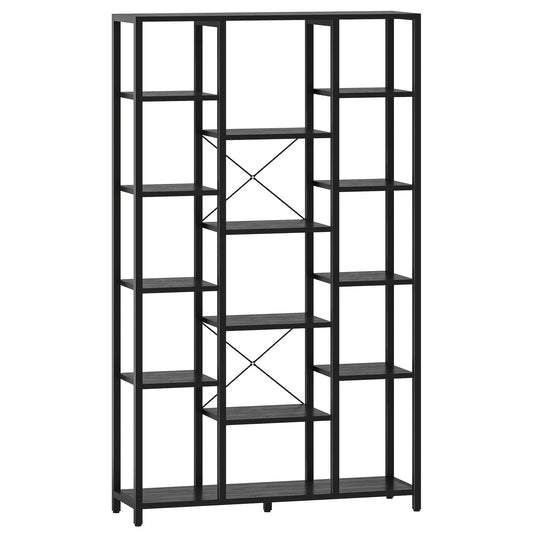Boekenkast – Boekenrek – Vakkenkast – Opbergkast – Wandkast – 6-laags – 15 Open Vakken – Verstelbare Planken – Stalen Frame