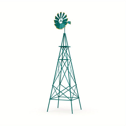 Windwijzer – Weerhaan – Tuinsteker – Windmolen – Windvaan – Groen Gepoedercoat Metaal – 253 cm Hoog – Windrichting En Snelheid Indicator