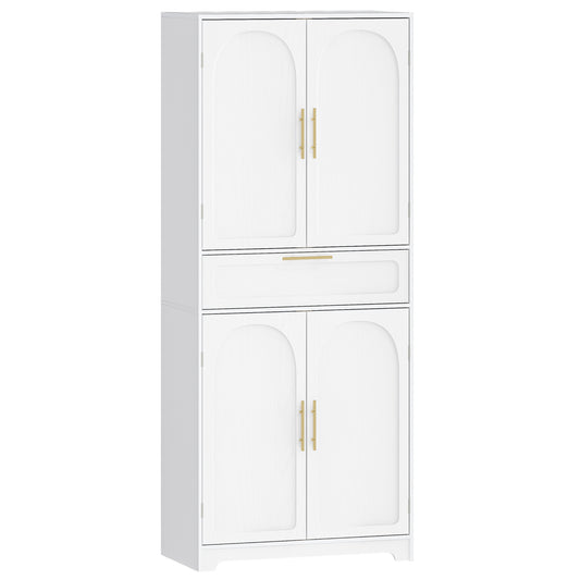 Keukenkast – Hoge Kast – Buffetkast – Dressoir – Opbergkast – 4 Deuren – 1 Grote Lade – Verstelbare Planken – Wit