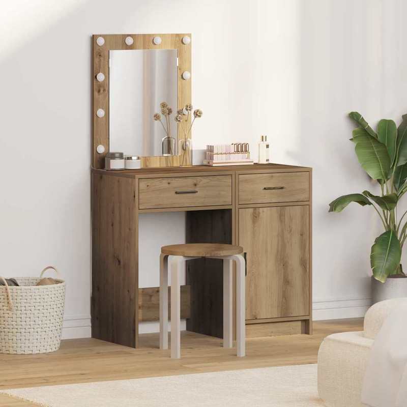 Opbergkast – Opbergmeubel – Ladekast – Badkamerkast – Kaptafel – Bruin Eikenfineer – Compact 50x41x135 cm – Duurzaam Plaatmateriaal