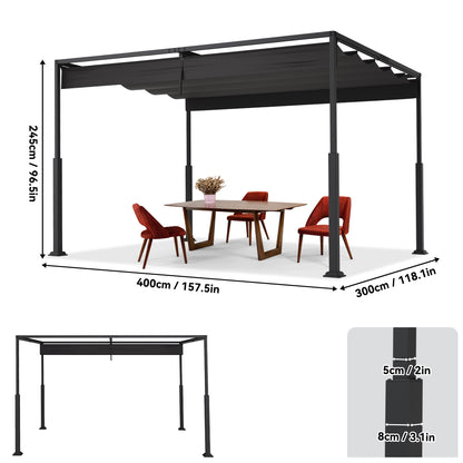 Pergola – Tuinoverkapping – Prieel – Terrasoverkapping – Balkonoverkapping – 3 x 3 meter – Stevig Metalen Frame – Verstelbare Schaduw