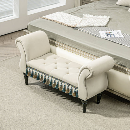 Bankje – Zitbank – Halbankje – Bench – Zitting – Gestoffeerd – Vintage Design – Max. 150 kg – 117x40x58 cm – Beige